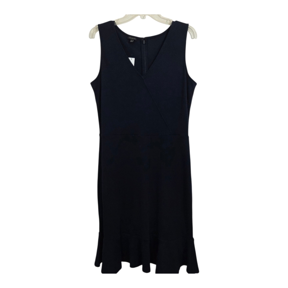 Talbots Dress Navy Blue Sleeveless Faux Wrap Top Flounce Hem NWT Size Large